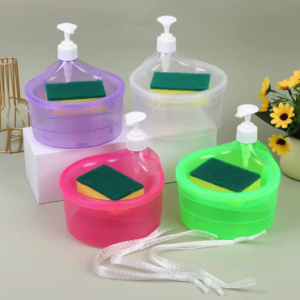 Kitchen Detergent Dispenser Soap Holder Press Type Automatic Liquid Outlet Box Kitchen Accessories Dishwasher Brush Combination